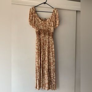 Black Tape beige and tan maxi peasant dress